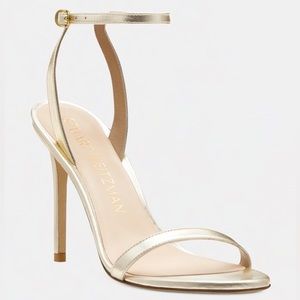 NWOT - Stuart Weitzman Barelynude Metallic Ankle Strap Sandals